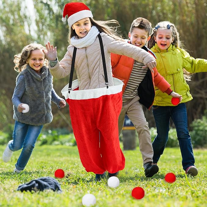 Elcoho 39 Inch Christmas Santa Pants Toss Game Set with Santa Hat, Detachable Strap, 10 Plush Snowballs, Outdoor Giant Pants Yard Toss Ball Games for Family Backyard Game Holiday Party Activity