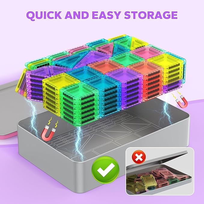 140PCS Mini Magnetic Tiles, Portable Magnetic Toys Travel Set with Iron Case for Kids Ages 4-8,Creativity Boosting Building Toys Set,Toddler Puzzle Birthday Gift Toys for Boys and Girls Ages 3+
