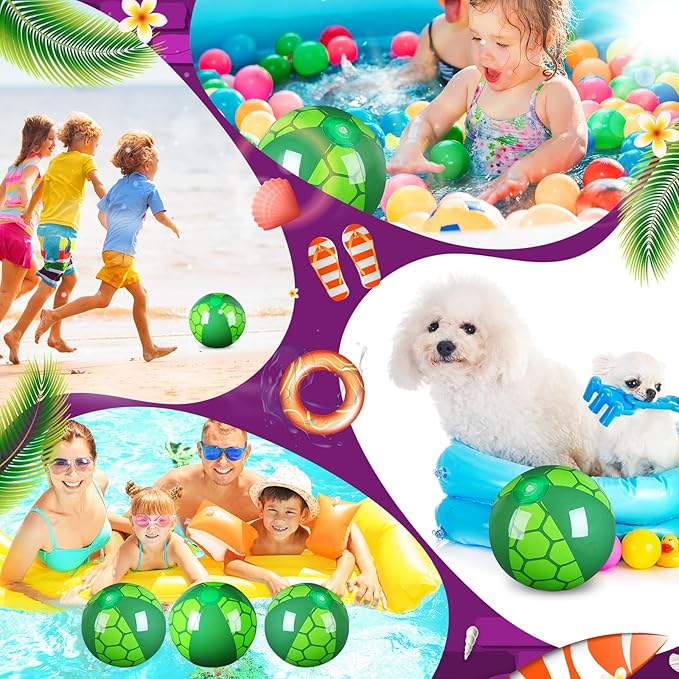 Leyndo 6 Pack Turtle Themed Beach Ball for Kids 7.87" Bulk for Summer Pool and Beach Game Gifts and Birthday Party Supplies and End of The Year Class Party Decoration Favors