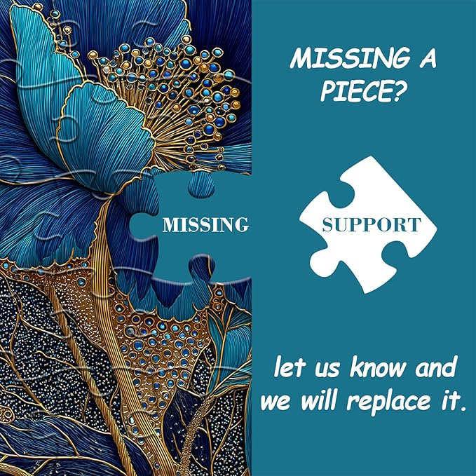 Blue Flower Puzzles for Adults 1000 Pieces, Beautiful Vintage Elegant Floral Jigsaw Puzzles, Diamond Aesthetic Art Plant Theme Puzzle Challenge for Adults Artistic