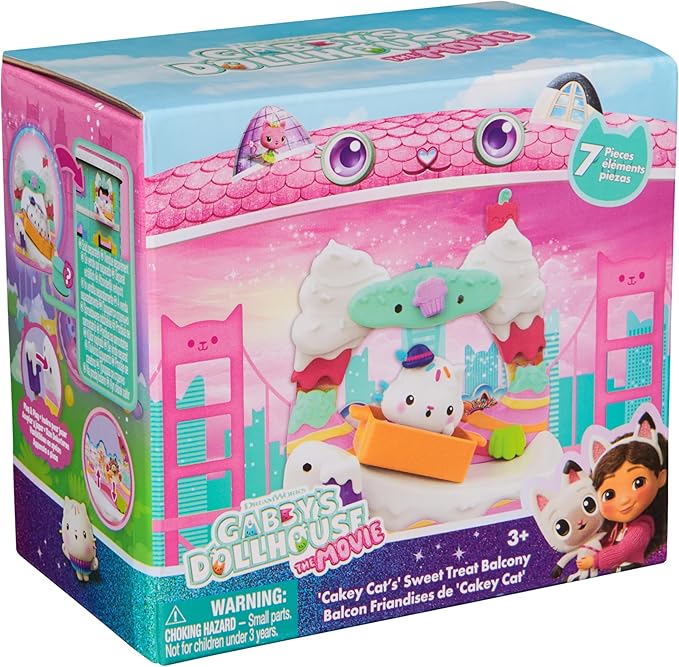 DreamWorks GABBY'S Dollhouse The Movie, Cakey Cat's Sweet Treat Balcony with Toy Figure & Dollhouse Accessories, Kids Toys for Girls & Boys Ages 3 and Up