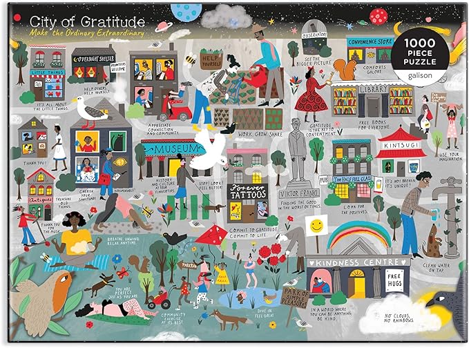 Galison City of Gratitude Puzzle, 1000 Pieces, 27” x 20” – Difficult Jigsaw Puzzle Featuring Stunning and Colorful Artwork of a City Map – Thick, Sturdy Pieces, Challenging Family Activity