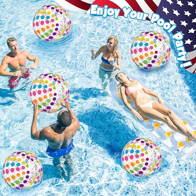 12 Pack Sequins Beach Balls 16" Colorful Polka Dot Pool Balls Inflatable PVC Clear Summer Jumbo Sport Ball Adults Summer Hawaiian Beach Swimming Pool Accessories Outdoor Water Games Party Favor