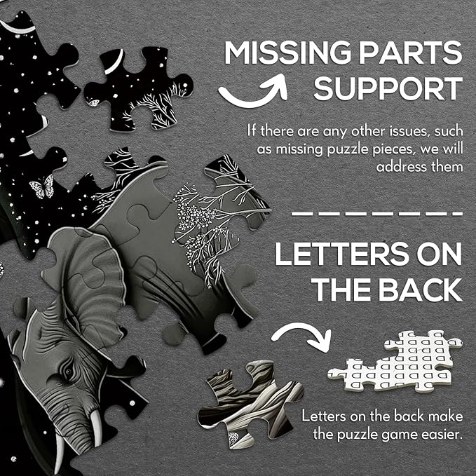 Elephant Moon Yin Yang Puzzle 1000 Piece for Adults, Stars River Tree Fantasy Jigsaw Puzzle, Galaxy Butterfly Mountains Animals Puzzles
