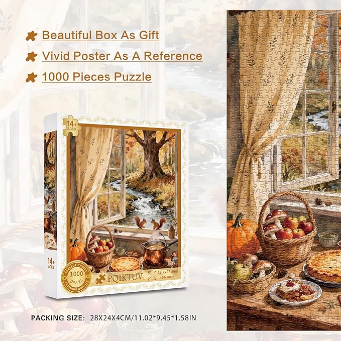 1000 Piece Puzzle for Adults Autumn Window View Jigsaw Puzzles Nature Landscape Puzzles Family Wall Decor Impossible Puzzle Fun Gift for Women Men (27.56x19.7 Inch)