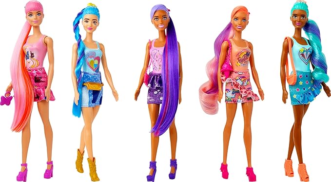 Barbie Color Reveal Doll & Accessories, Denim Series, Patchwork with 6 Surprises Including Color-Change (Styles May Vary)