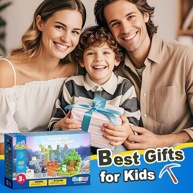Soyee Magnetic Blocks - Build Mine Magnet World Forest Mine Set Magnet Building Blocks Kids Toys for 3+ Year Old Boys & Girls 1'' Magnetic Cubes STEM Sensory Building Toys Kids Game Xmas Gifts