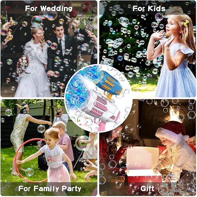 Bubble Machine Automatic Bubble Gun with Bubble Refill Solution, Bubbles Kids Toys for Girls Boys 3 4 5 6 7 8 9 10 11 12 Years Old, Summer Fun Outdoor Toy Birthday Party Christmas Favors(No Dip)
