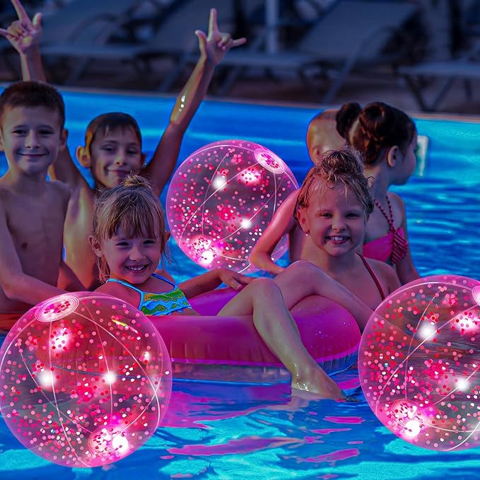 12 Pack 12 Inch Glow in The Dark LED Beach Ball Jumbo Confetti Glitters Inflatable Ball Swimming Pool Game for Party Pool Summer