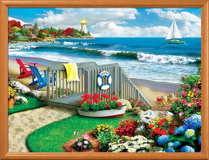 MasterPieces 300 Piece EZ Grip Jigsaw Puzzle – Coastal Getaway Beach Scene – Large Piece Puzzles for Seniors, Adults, and Family – Eco-Friendly, Non-Glare Finish, Relaxing 18" x 24" Puzzle