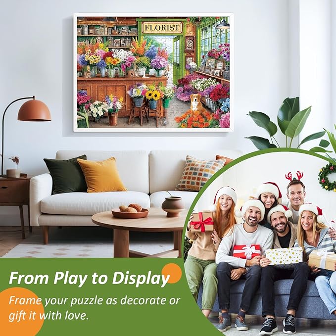300 Piece Puzzles for Adults,Colorful Flower Shop Scene with Dog,Botanical Jigsaw Puzzle for Kids Teen Adults,Interlock Perfectly Letters on Back,Challenging Puzzle for Family Game Nights,20.5 x 15 in