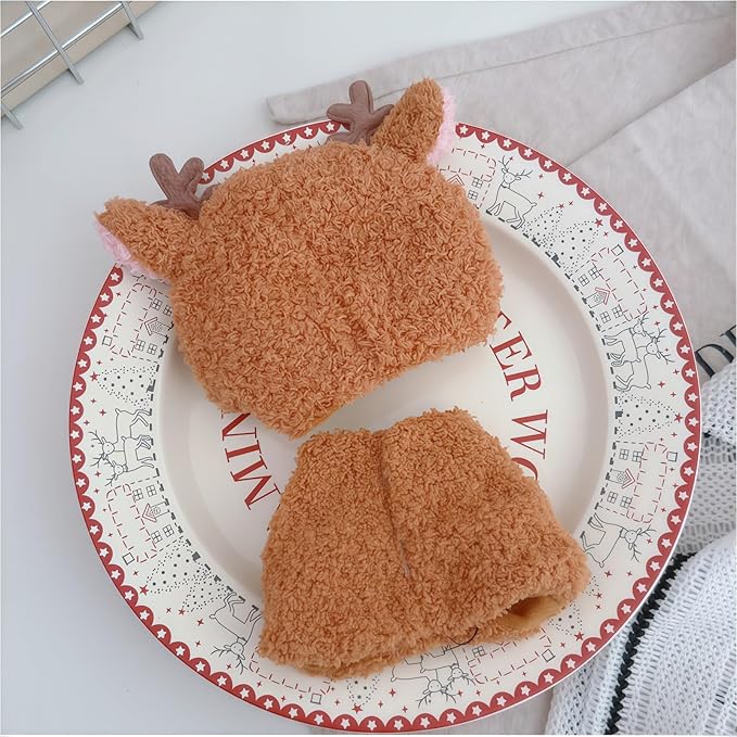 Christmas Clothes for Lu bubu 17cm Dolls(No Doll) Accessories,, Stylish Kawaii Festive Christmas Elk Outfit Set 2 Pieces Suitable for 17cm Doll , Xmas Doll Clothing Set Replacement Brown