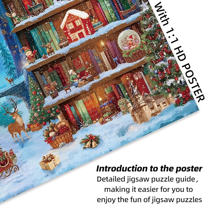 Sutinban 2 Pack Christmas Bookshelf 500 Piece Puzzles for Adults, Jigsaw Puzzle for Adults Seniors, Challenging Colorful Puzzles Family Game Gift Decor 20.0 * 14.2