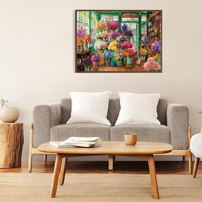 500 Piece Puzzle for Adults – Cat Flower Shop Jigsaw Puzzle 500 Pieces for Adults – Interlock Perfectly Letter on Back No Dust, Home Decor Birthday Party Gift Toy for Men Women Elders Seniors