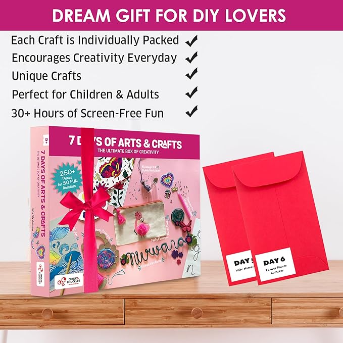 Chalk and Chuckles 7 Days of Arts & Crafts Kit – 30 Creative Activities for Kids Ages 9+