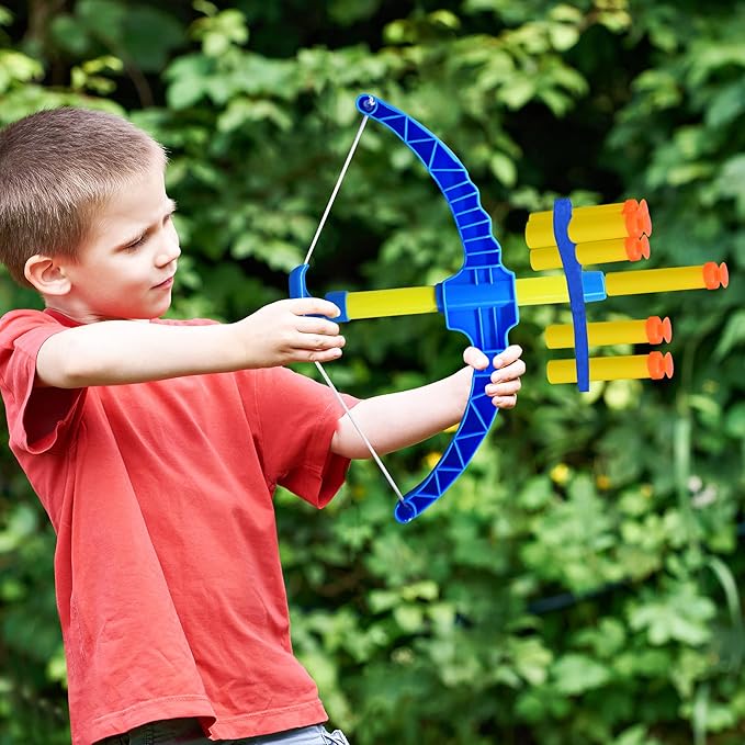ArtCreativity Blue Super Bow & Arrow Shooter Set, Includes Air-Powered Bow, Barrel, Six Soft Foam Darts, Comes in Blister Card Packaging, Sports Toy for Kids