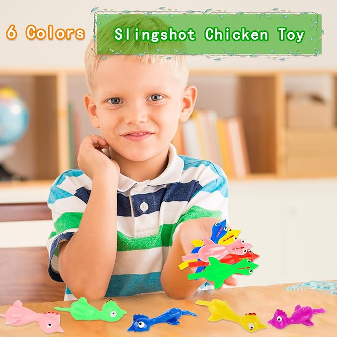 210 Pcs Slingshot Chicken Finger Toys Mini Screaming Chicken Slingshot Rubber Chicken Catapult for Kids Stretch and Relax Game Christmas Easter New Year Goodie Bag Stuffers, 6 Colors