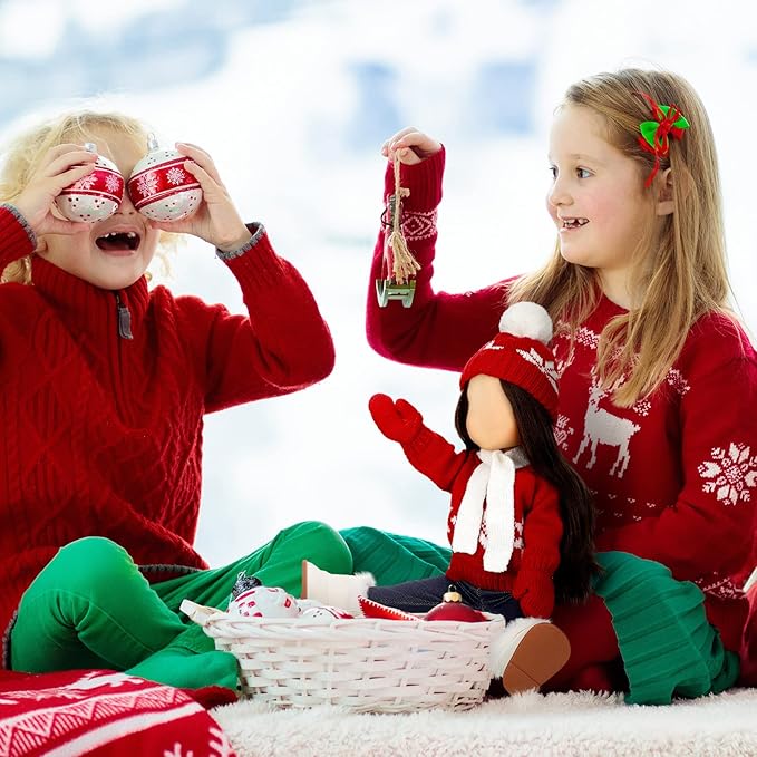 Bencailor 6 Pcs 18 Inch Christmas Doll Clothes and Accessories Winter Outfits Set Sweaters Trousers Hats Shoes Gloves for 18 Inch Doll Gifts(Red White)