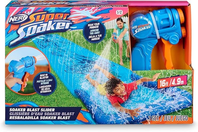 NERF Super Soaker Blast Water Slide – The Ultimate 16 Ft Outdoor Slide for Kids – Includes Extra Water Blaster