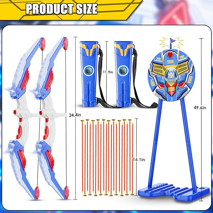 2 Pack Kids Bow and Arrow, LED Light Up Archery Toy Set with 20 Suction Cup Arrows, Standing Target & Arrow Case,Kids Indoor and Outdoor Toys Birthday Gifts Ideas for 3 4 5 6 7 8 9 10 11 12 Year Boys
