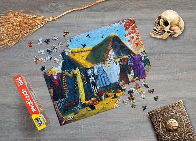 Springbok Halloween Laundry 500 Piece Jigsaw Puzzle for Adults and Family - Classic Halloween Costumes - Unique Cut Pieces - Made in USA