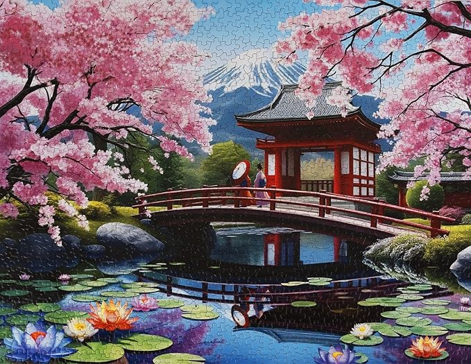 Springbok Haru in Japan 1000 Piece Jigsaw Puzzle for Adults - Cherry Blossom Garden - Unique Cut Pieces - Made in USA