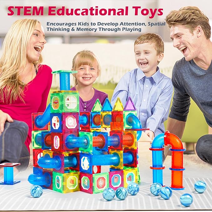 MAGBLOCK 176pcs Magnetic Tiles Marble Run Set with Ball Run Race Track for Ages 8+, Magnetic Building Blocks Magnet Game, Stem Educational Gifts Kids Toys for Girls & Boys Promoting Focus