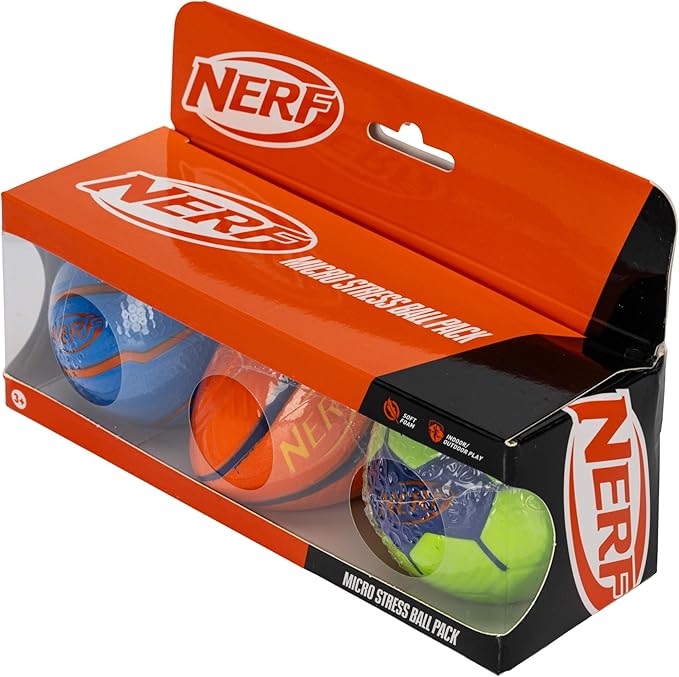 NERF Micro Foam Sports Ball Set - Kids Foam Micro Football, Soccer Ball + Basketball Set Soft Stress Relief Mini Foam Sports Set for Kids - Multicolor