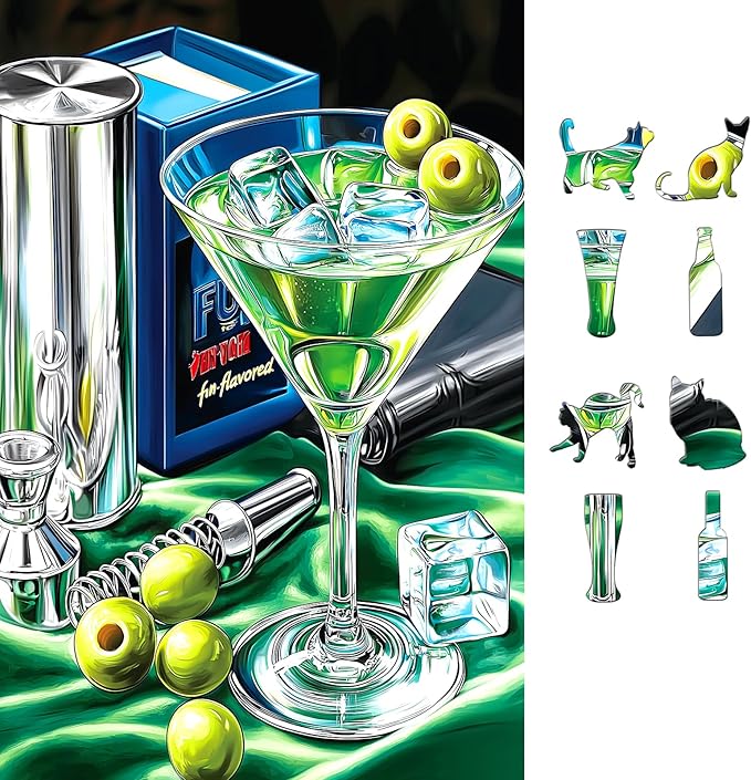 500 Piece Martini Cocktail Bar Set Jigsaw Puzzle for Adults, Stress-Relief Entertainment Game, Gift for Bartender and Cocktail Enthusiasts, 23x15 Inches Decorative Artwork