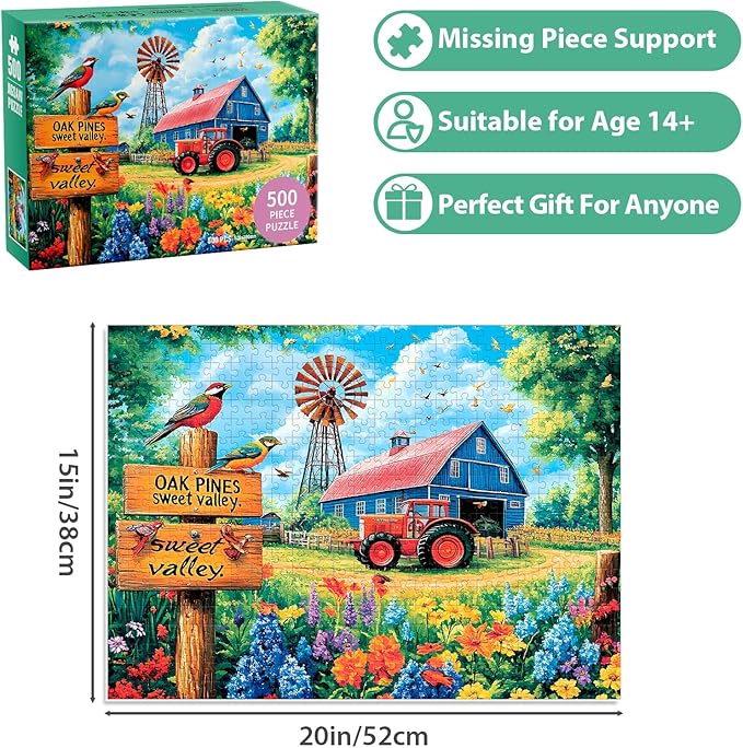 500 Pieces Puzzles for Adults, Colorful Spring Farm Puzzle for Adults Childern Seniors, Recycled Paper Bird Jigsaw Puzzle 500 Pieces, No Dust Challenging Puzzles Perfect for Game Nights 20.5x15