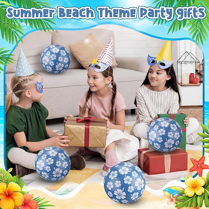 Soulchen 12 Packs Hawaiian Beach Ball for Kids Bulk 7.87 Inch Summer Inflatable Hibiscus Print Beach Balls Flower Summer Pool Toys Games for Swimming Birthday Luau Party Decoration Party Favor