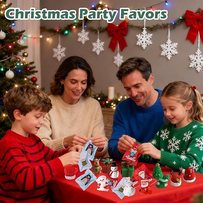 12-Pack Christmas Resin Mystery Bags – Mini Xmas Figurines Blind Bag Bulk for Holiday Crafts, DIY Decorations, Stocking Stuffers, Party Favors, Ornaments & Collectible Gifts