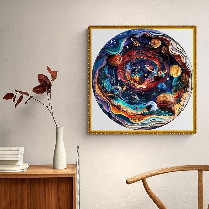 Wooden Puzzles for Adults, 3D Vision Effect-3D Universe Wood Puzzles Adult, Unique Animal Shaped Wooden Jigsaw Puzzle, Creative Gifts for Friends/Family/Puzzle Lovers, Home Decor(S-8.4 * 8.4in 100pcs)