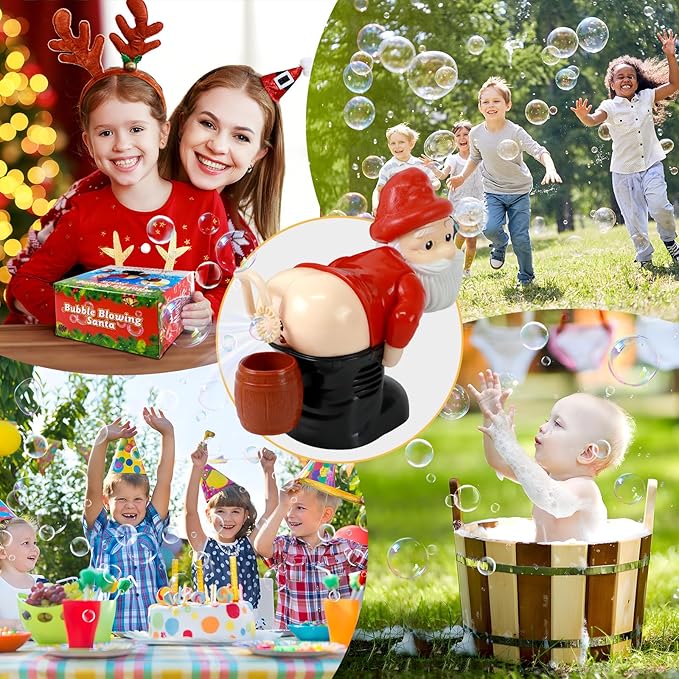 Santa Claus Bubble Butt Machine, Automatic Bubble Blower Machine Santa Claus Toy, Funny Santa Automatic Fart Bubble Machine with Music & Flashing Lights, Bubble Blower for Outdoor & Indoor Activity