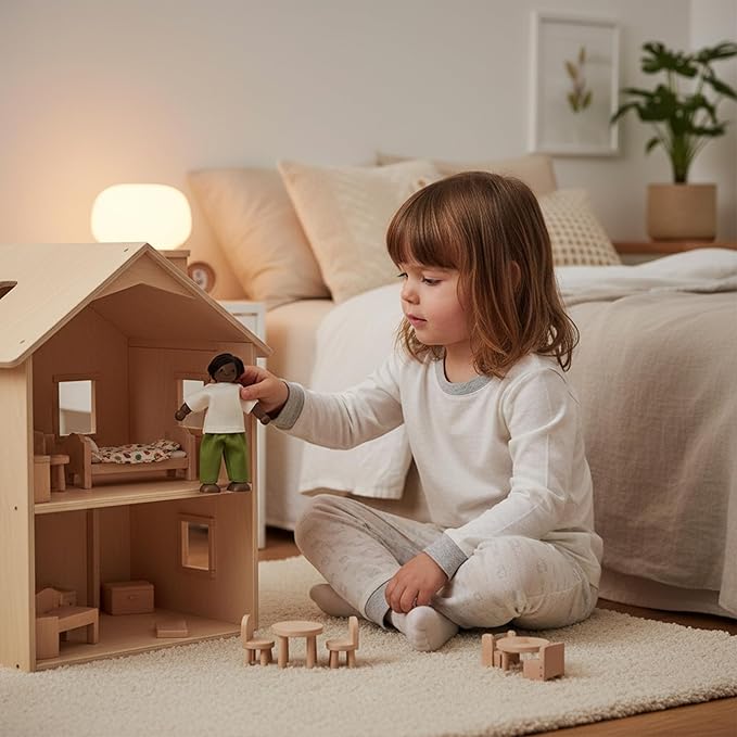 PlanToys® Father Wooden Dollhouse Figurine | Poseable 1:12 Scale Mini Doll (5 Inch) | Dollhouse Accessories for Pretend Play | Eco-Friendly Montessori Toy for Kids Ages 3+