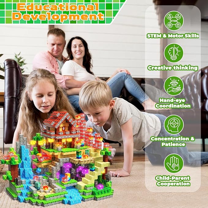 400PCS Magnetic Blocks with Light-Up Blocks - Magnetic Building Blocks Playset, Magnetic Stacking Cube Toys, STEM Sensory Montessori Learning Toys, Easter Birthday Gifts for Kids Boys and Girls Age 3+