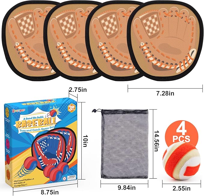 Toss and Catch Ball Set Kids Toddler Baseball Glove, Yard Outdoor Outside Games for Kids Family, Beach Pool Toys for 3 4 5 6 7 8-12 Year Old Boys Girls Birthday Gifts
