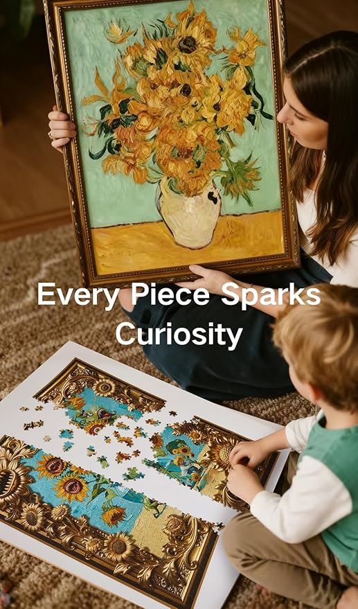 Van Gogh Mutant Sunflowers Jigsaw Puzzle 1000 Pieces for Adults, Funny Horror Art Puzzle for Family Night, Thoughtful Gift &Home Decor with Unique Golden Border Design, 27.6 x 19.7 in Hipazous