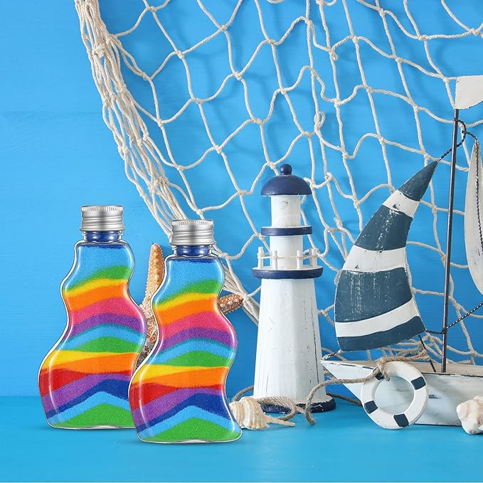 Nuenen 50 Pcs Sand Art Bottles Bulk with Funnels Plastic Wave Shaped Sand Art Containers for DIY Craft Party Supplies(Silver Lid)