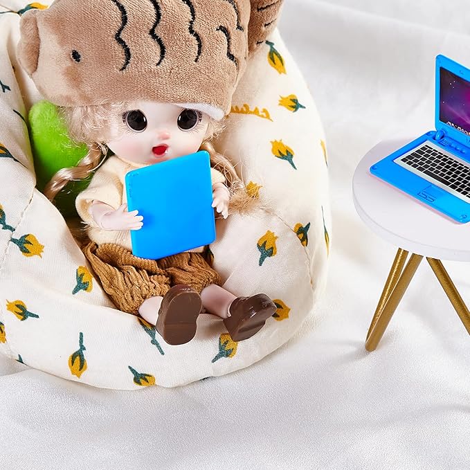3 Pcs Dollhouse Furniture Accessories Laptop, 1:12 Scale 1:6 Scale Simulation Miniature Phone Tablet Mini Stuff Things for Doll (Blue)