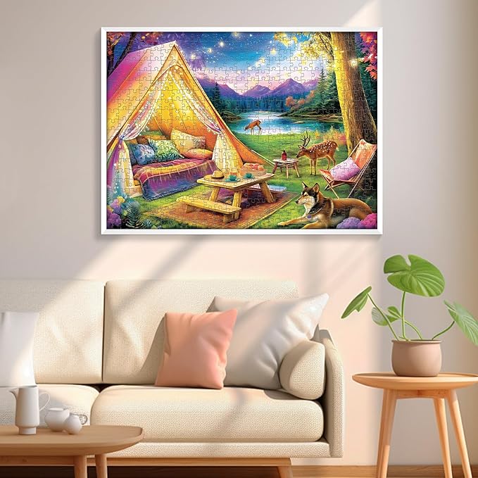 500 Piece Puzzle for Adults, Dreamy Forest Camping Puzzles for Adults Senior, Starry Sky, Lake and Cute Deer Jigsaw Puzzles, Challenging Perfect Game Nights for Family Friend 20.5 X 15 in