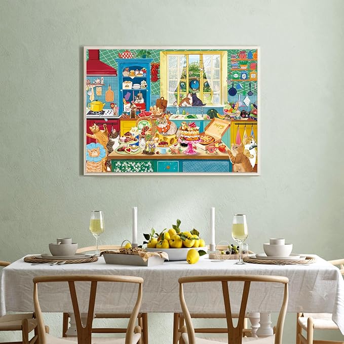 1000 piece Puzzle for Adults,Kitchen Jigsaw Puzzle 1000 Pieces for Adults,Challenging Family Games Holiday Party Gifts -1:1 Poster Interlock Perfectly Letter on Back-Cat Kitchen