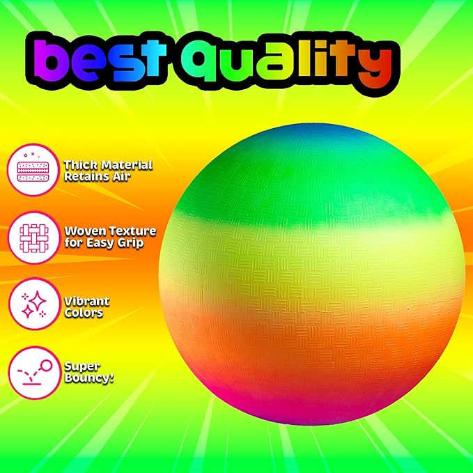 Rainbow Playground Ball - 8.5Inch (Pack of 1) Rubber Bouncy Inflatable Balls for Kids and Adults, Indoor and Outdoor Games, Kickball, Dodgeball, Four Square, and More