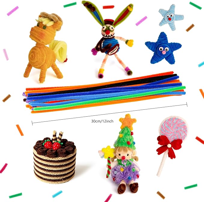 Caydo 200 PCS Thick Pipe Cleaners Craft Supplies Multi-Color Chenille Stems for Art and Craft Projects Kids Creative Toys DIY Easter Decorations (12inch x 6mm)