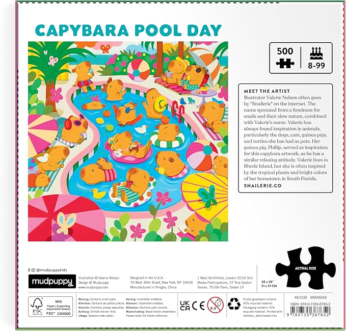 Mudpuppy Capybara Pool Day – 500 Piece Family Jigsaw Puzzle with Colorful and Fun Illustrations of Capybaras for Children Ages 8 and Up