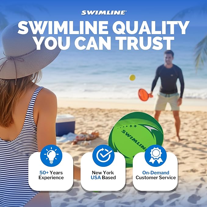SWIMLINE Neoprene Pool & Beach Accessory for Active Group Play, Backyard Games, and Water Sports – 2-Player Waterproof Paddle Set with Soft Ball, Red & Green
