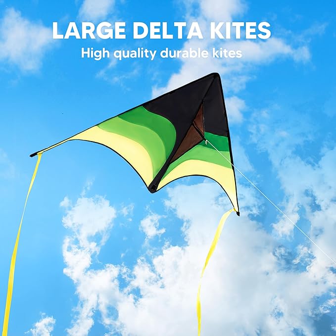 SYNCFUN Large Delta Kite Gradient Green– Easy to Fly for Kids and Adults, Beach Kite with 328 ft String for Outdoor Games and Activities