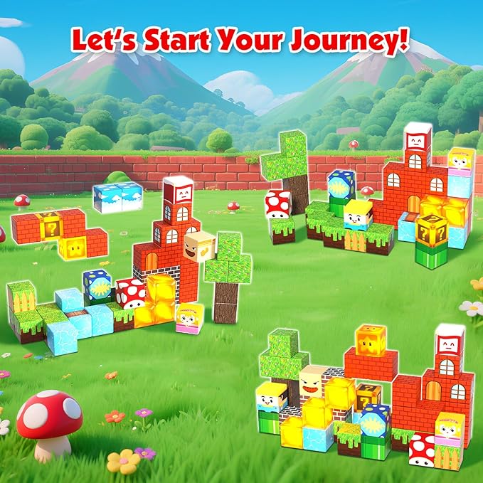 Magnetic Blocks with Light Up Blocks - 45PCS Travel Magnetic Building Blocks for Toddler,STEM Educational Cubes Toys for Kids Ages 3 4 5 6 7 8 Year Old Boys Girls Christmas Birthday Gifts