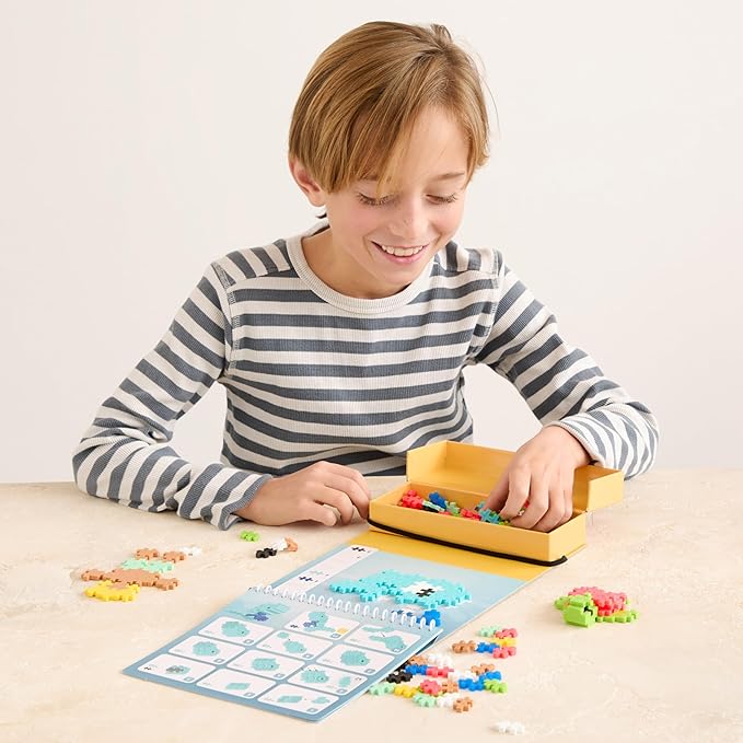 Plus Plus Puzzle By Number Activity Pad, Kids Travel Activities, Interlocking Mini Building Blocks, 3D Puzzle Stem Toy for Kids - Ocean