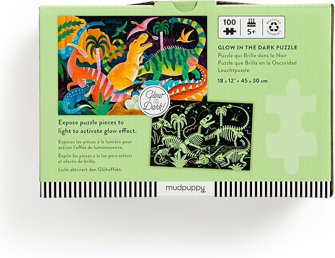 Mudpuppy Dinosaur Park β 100 Piece Glow in The Dark Jigsaw Puzzle with a Prehistoric Scene of Dinosaurs and Hidden Fossil Details in The Dark